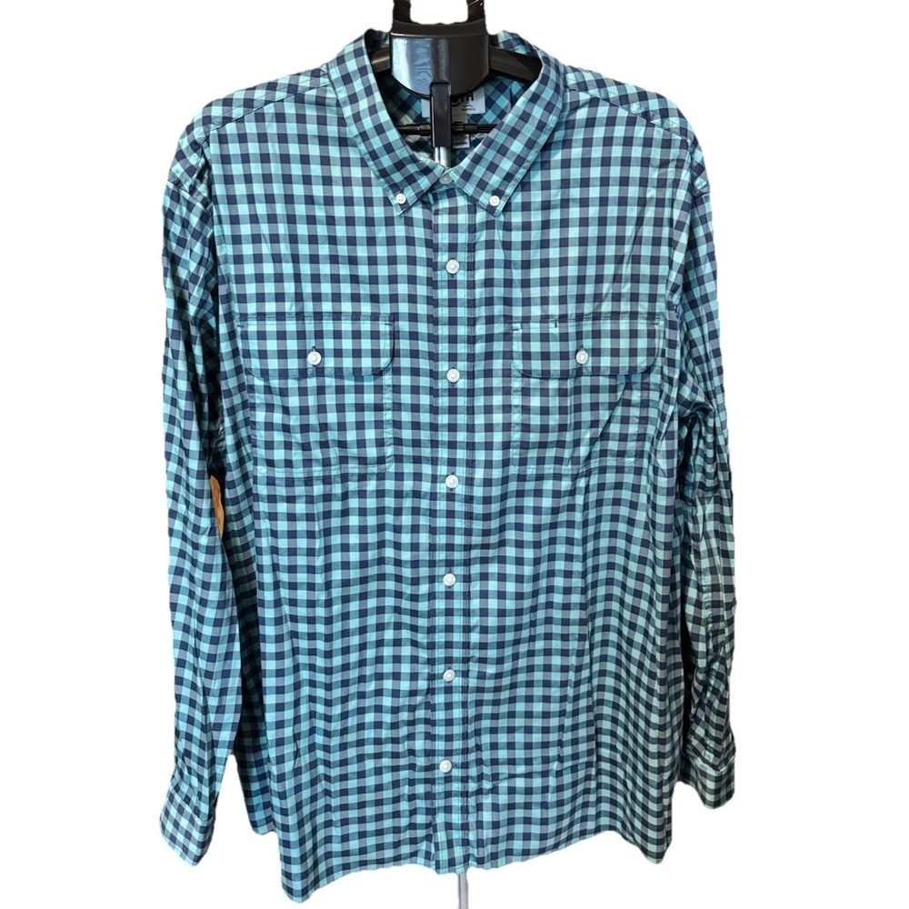 Duluth Trading Mens 3X Blue Green Plaid Standard Fit Untucked Shirt  Stretch